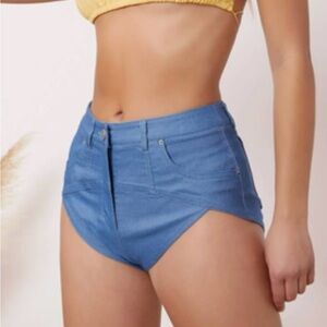 Denim-Look Blue Jean Booty Shorts Size Large Sexy‎ Stripper Western Country Hot